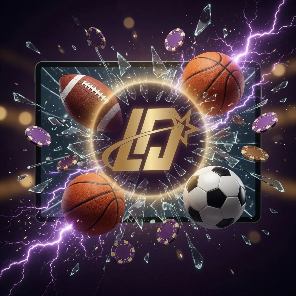 Lodibet mascot eagle pointing upward to a Register button, dark blue background with gold halo and sparkling stars indicating action